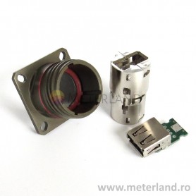 Amphenol USBF-TV-2-2-G, Square Flange USB Receptacle, MIL-DTL-38999, solder